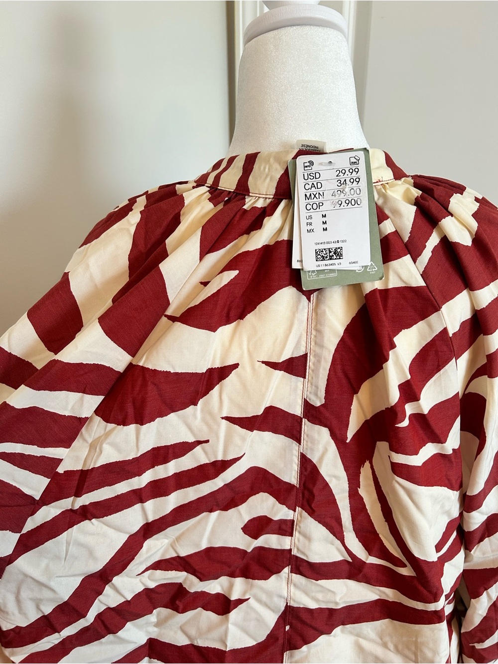 H&M Cream and Burgundy Zebra-Print Relaxed Mini Dress - Picture 9 of 9